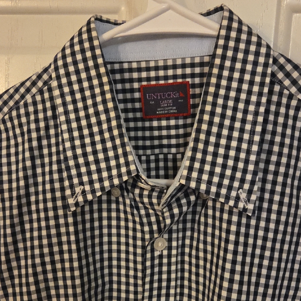 UNTUCKit Men's Navy and White Gingham Shirt Size Large